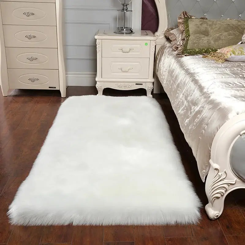 White Rectangle Soft Shaggy Carpet Faux Fluffy Rugs - Housite Default Title
