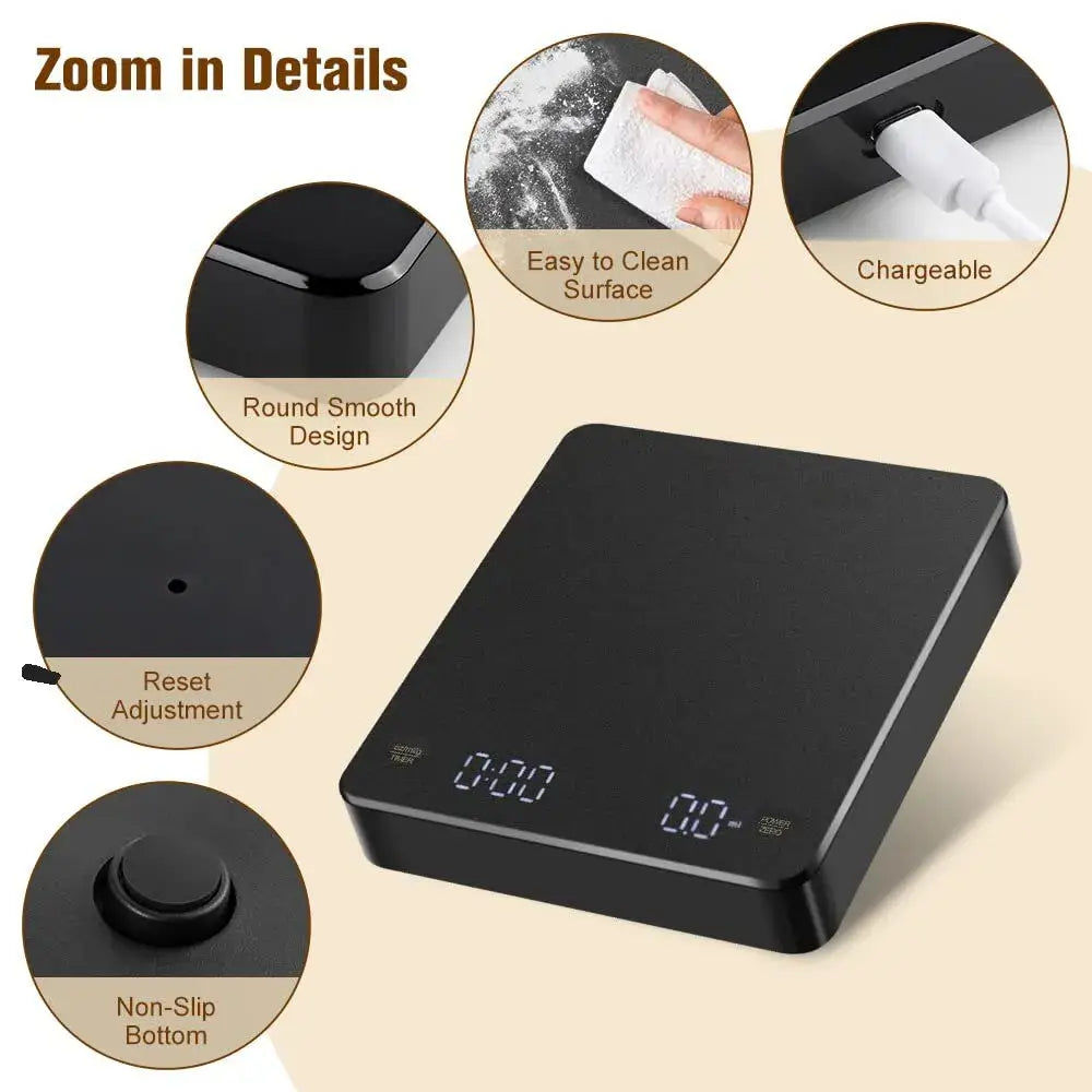 Precision Digital Coffee Scale with Timer | Accurate Espresso & Pour Over Brewing Scale - Housite 3Kg / black