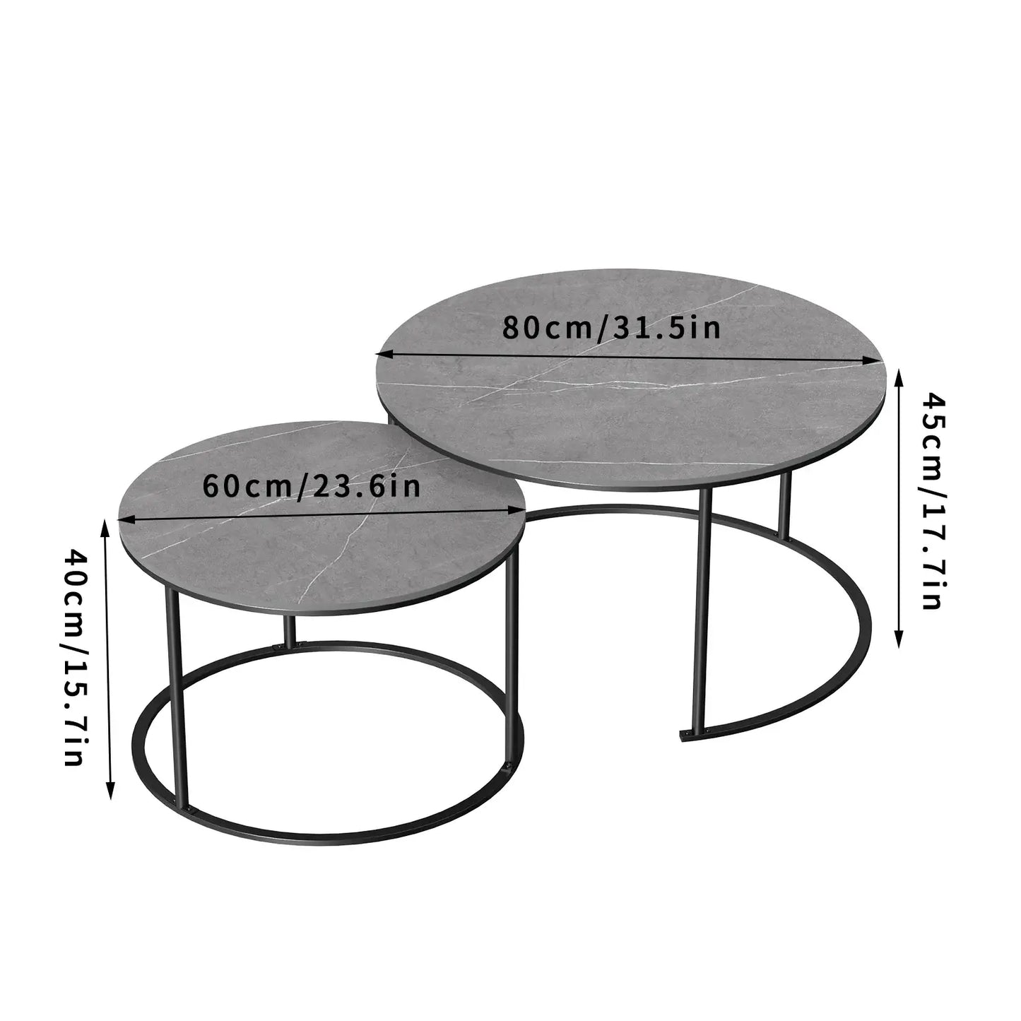 Nesting Round Coffee Table Set – Modern Space-Saving Living Room Furniture, Wood & Metal Accent Tables - Housite Dark Gray