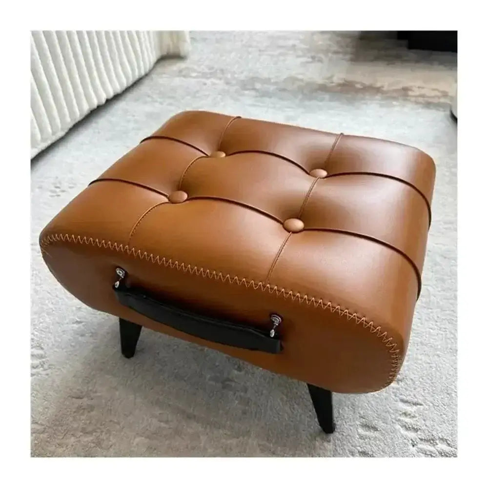 Scandinavian leather footstool - Housite Brown