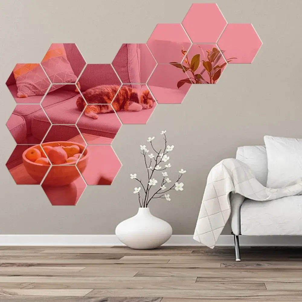 3D Hexagon Mirror Wall Stickers – Modern Geometric Home Décor - Housite 12PCS Rose Gold / XS 46x40x23mm