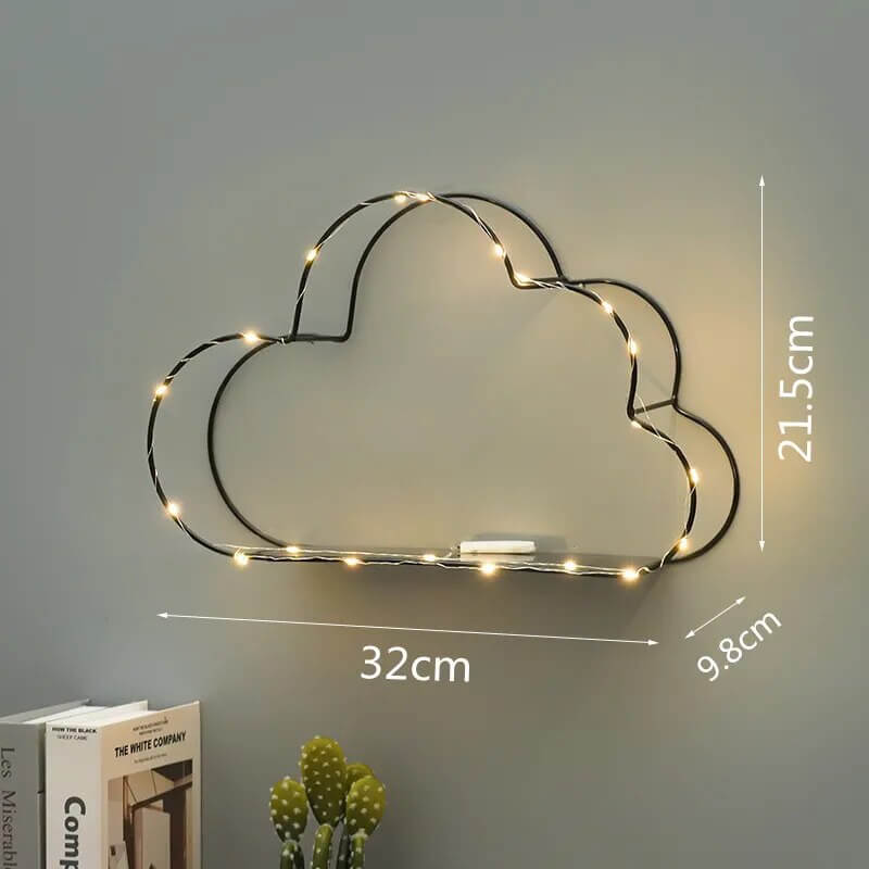 Cloud-Shaped LED Wall Shelf - Stylish Floating Shelf with Soft LED Lighting for Kids' Rooms - Housite with LED Black