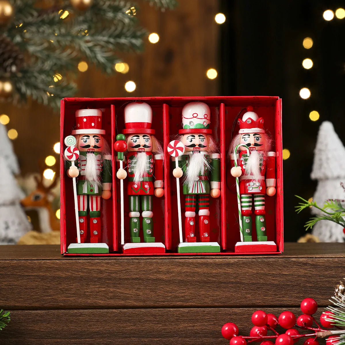 3/4/5PCS Christmas Tree Decoration Pecan Soldier Hanging Christmas Wooden Ornament – New Year Pecan Soldier Gift Set - Housite 4PCS-RG
