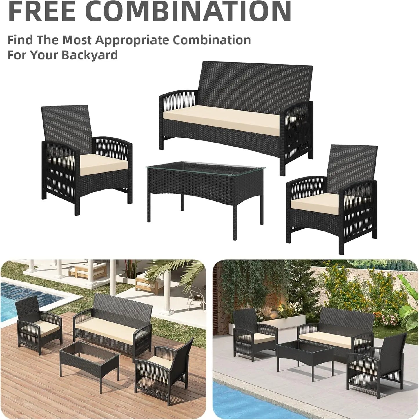 4Pcs Rattan Garden Furniture Set – Stylish & Durable Outdoor Patio Set