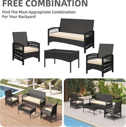 4Pcs Rattan Garden Furniture Set – Stylish & Durable Outdoor Patio Set
