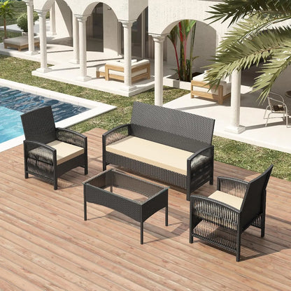 4Pcs Rattan Garden Furniture Set – Stylish & Durable Outdoor Patio Set