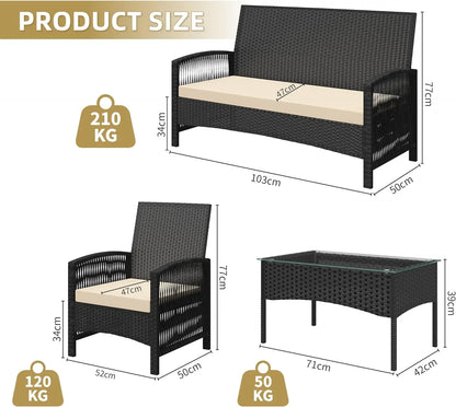 4Pcs Rattan Garden Furniture Set – Stylish & Durable Outdoor Patio Set