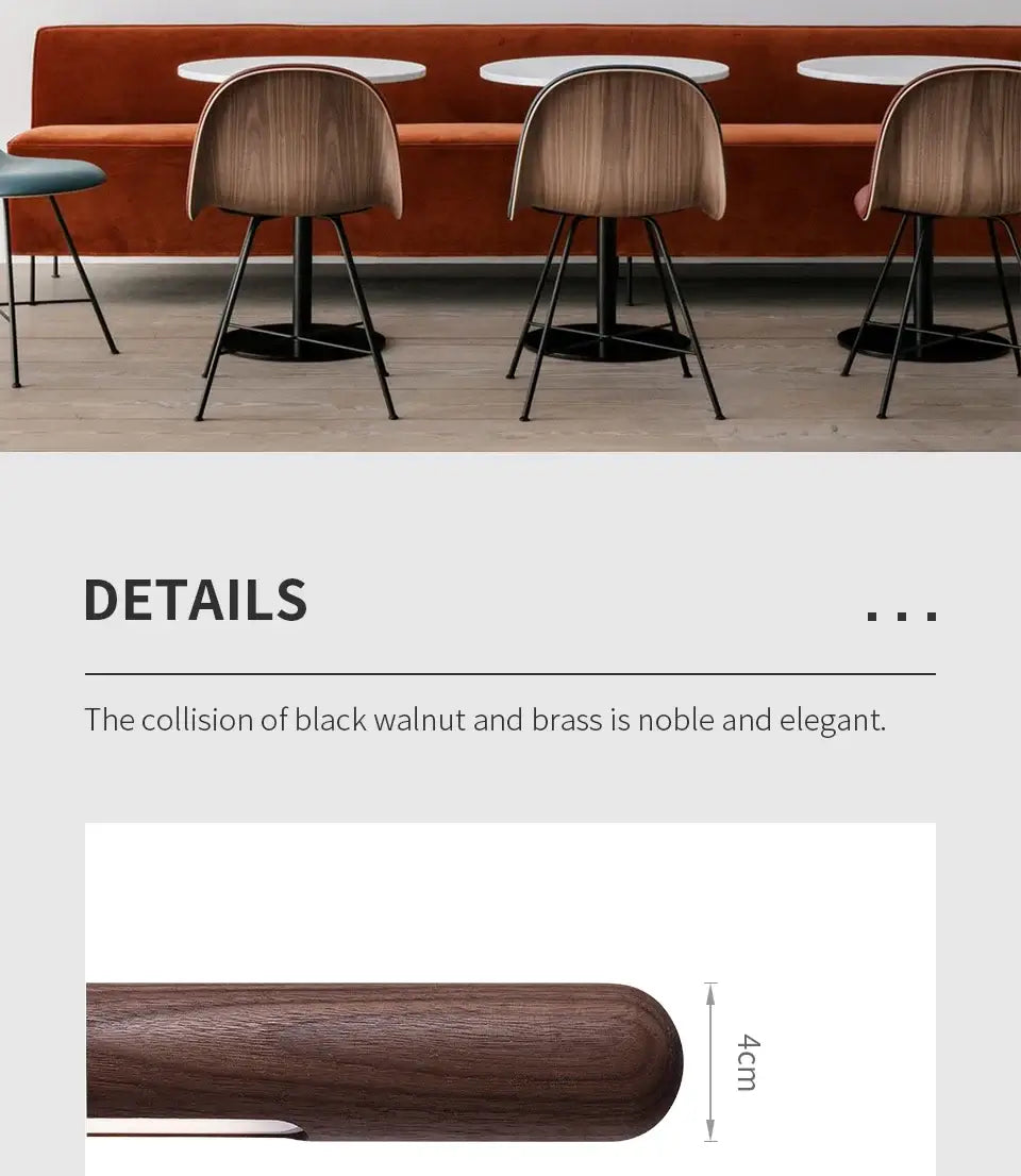 Luxury LED pendant light details featuring elegant black walnut and brass design.