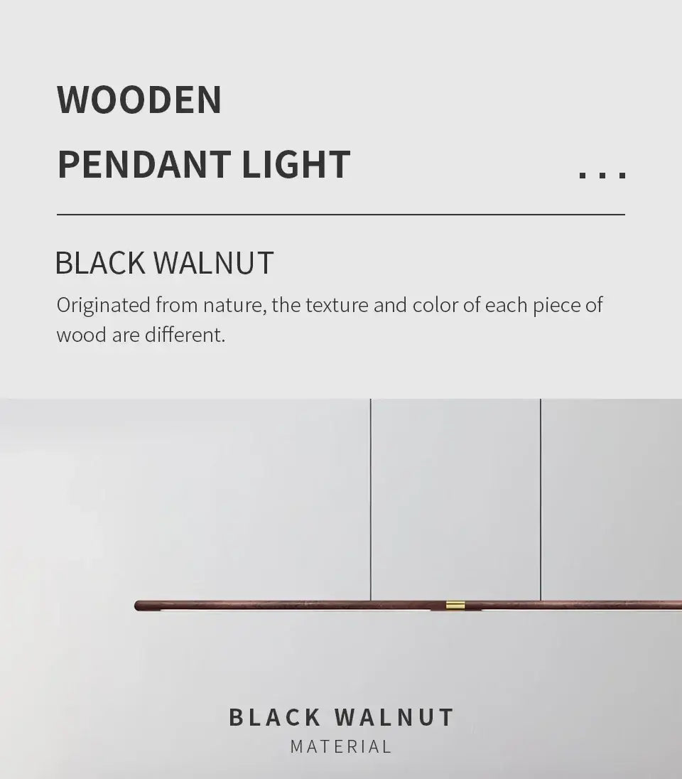 Wooden pendant light made of black walnut, showcasing natural texture variation for stylish home decor.