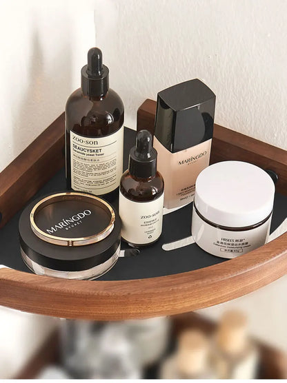 Black & White Bathroom Shelves – Wall Mounted Space Aluminum + Wood Shower Corner Storage Shelf