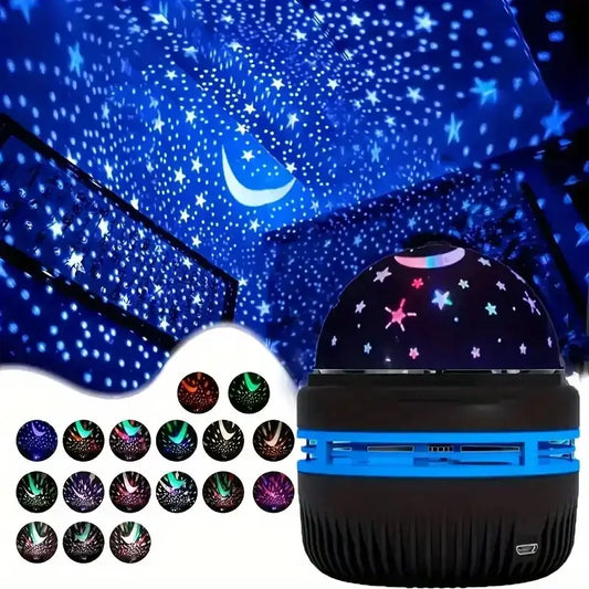 🌙 LED Starry Sky Night Light Projector – USB Rotating Magic Ball Lamp creating vibrant star patterns on the ceiling.
