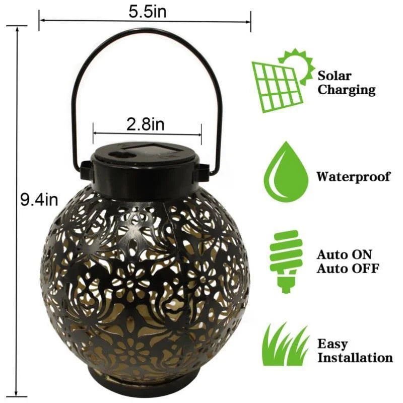 LED Solar Lantern Light - Hollow Wrought Iron Projection Hanging Lamp