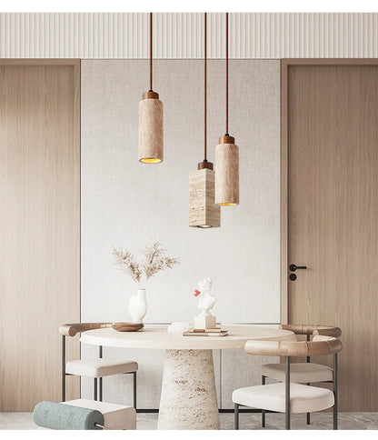 Yellow Marble Droplight | Wabi-Sabi Travertine Pendant Lamp
