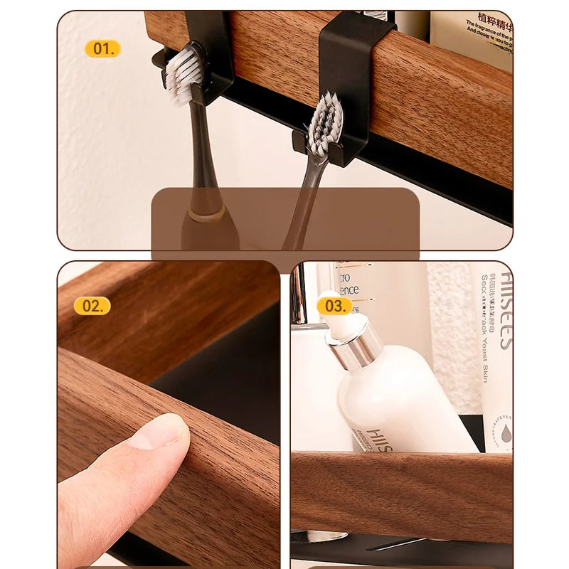 Premium Wood & Metal Wall Shelf Organizer