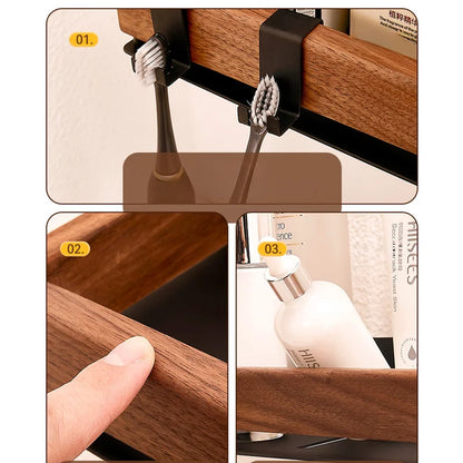 Premium Wood & Metal Wall Shelf Organizer