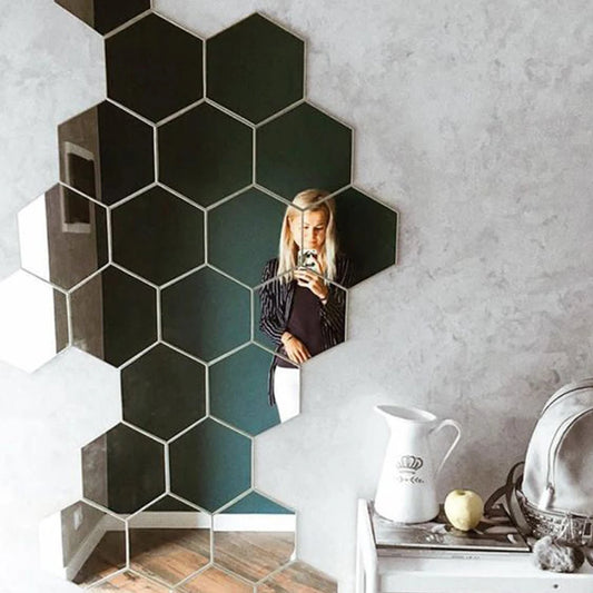3D Hexagon Mirror Wall Stickers – Modern Geometric Home Décor