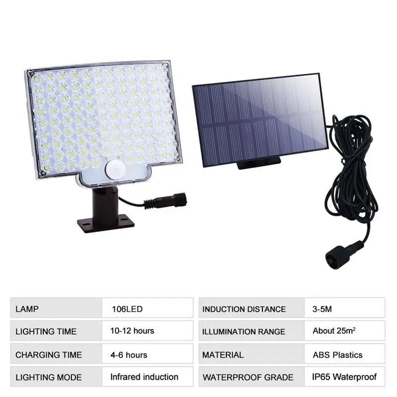 Super Bright 106 LED Solar Split Wall Lamp - Motion Sensor Lighting