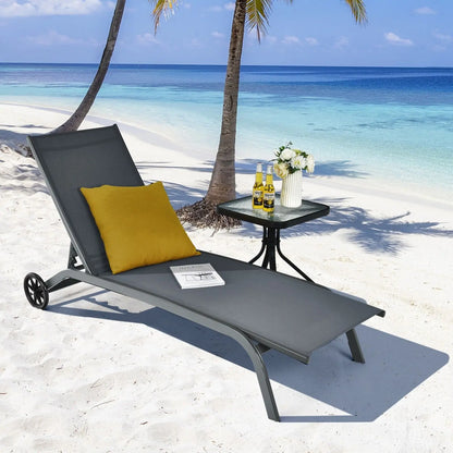 Garden Sun Lounger with Wheels – Reclining 6-Position Outdoor Chaise