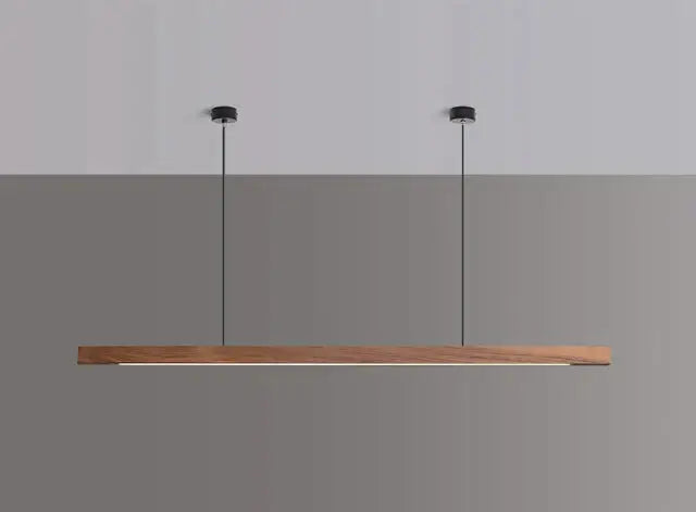Nordic wood pendant light featuring a minimalist design and LED strip, ideal for modern interiors.