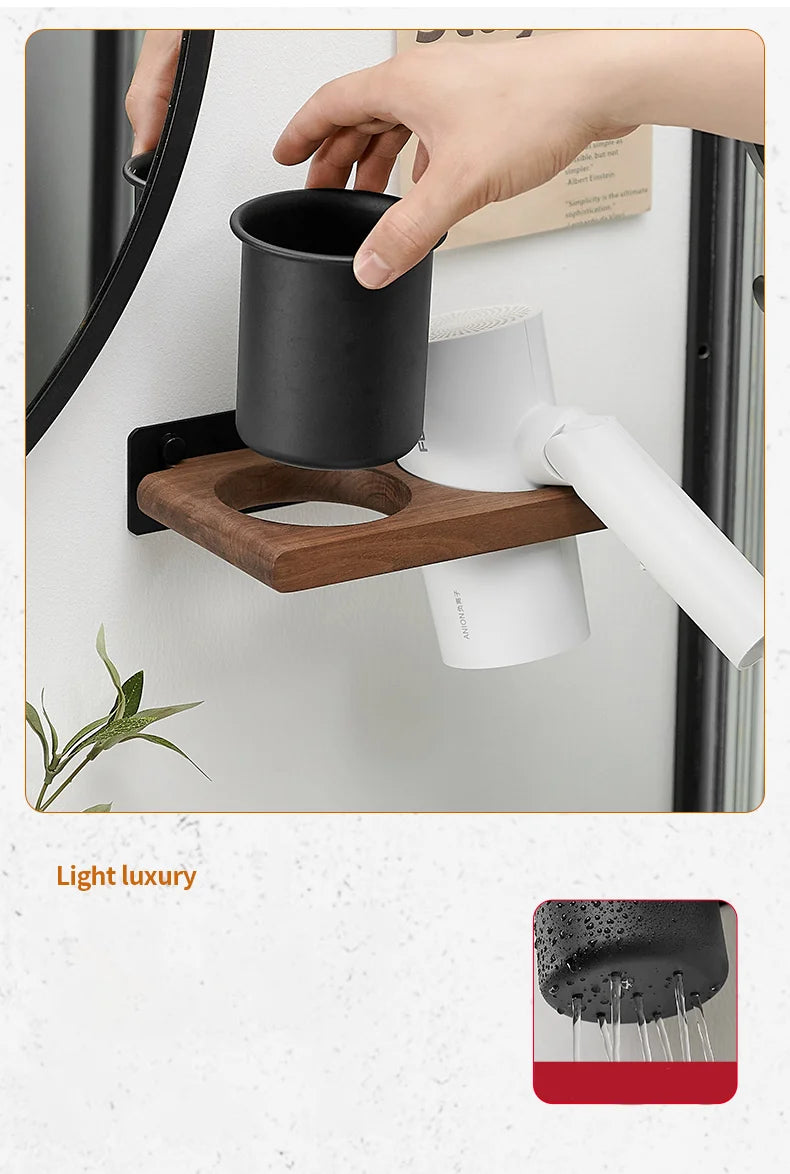 Farmhouse Wooden Wall Mount Hair Dryer Holder — Stylish Bathroom Hair Tool Organizer