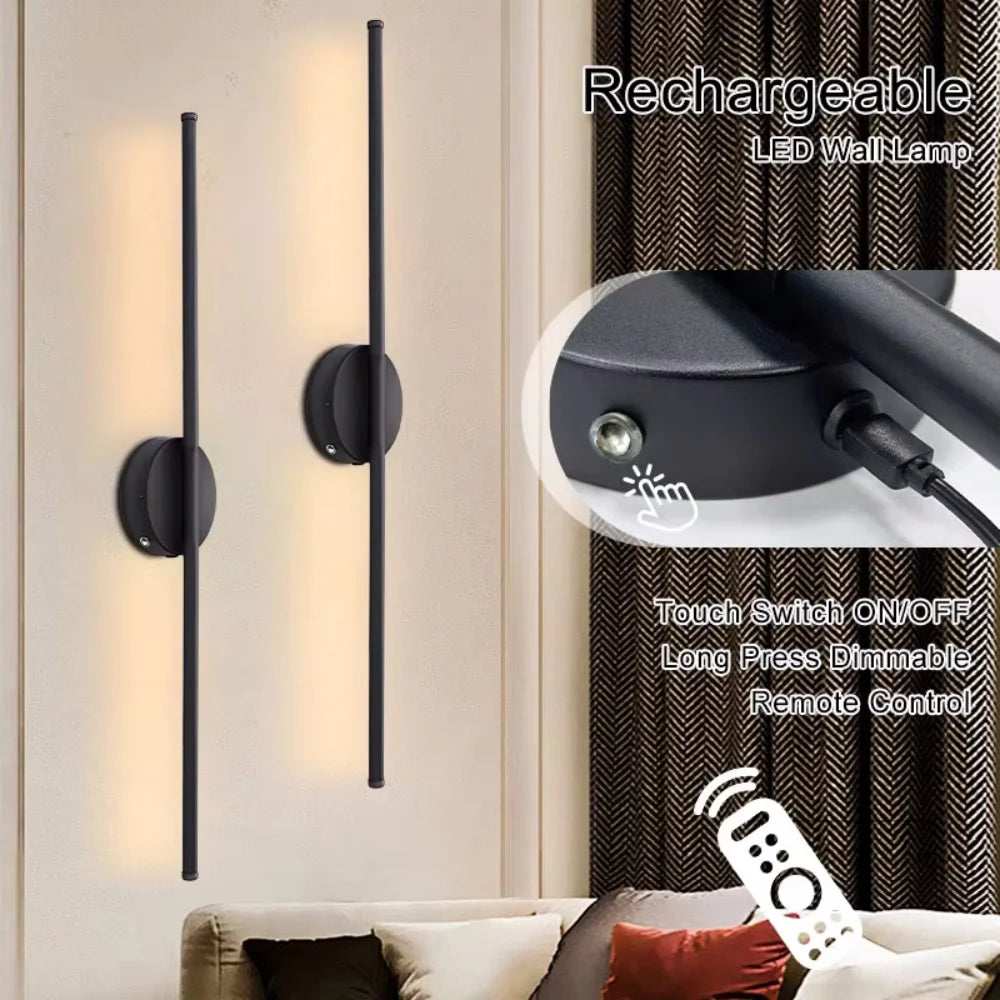 Rechargeable 50cm / 80cm Wireless LED Wall Light – Modern Dimmable Bedside Night Lamp with Remote Control - Housite 50cm / Black / Dimming
