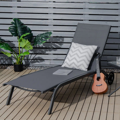 Garden Sun Lounger with Wheels – Reclining 6-Position Outdoor Chaise