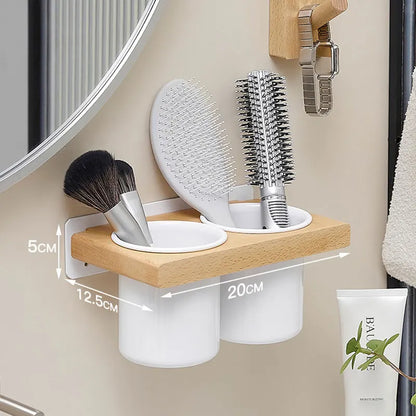 Farmhouse Wooden Wall Mount Hair Dryer Holder — Stylish Bathroom Hair Tool Organizer