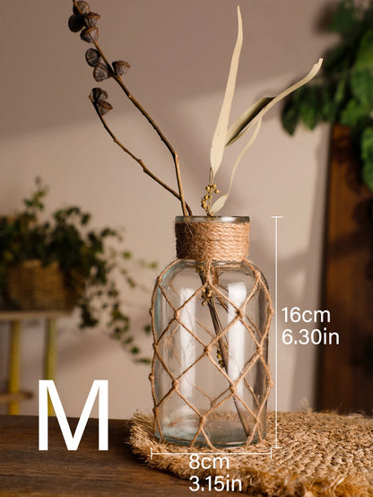 Hand Woven Hemp Rope Glass Vase – Boho Home Decor by Housite