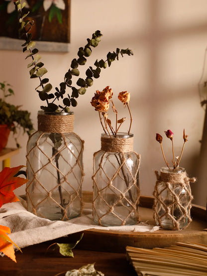 Hand Woven Hemp Rope Glass Vase – Boho Home Decor by Housite