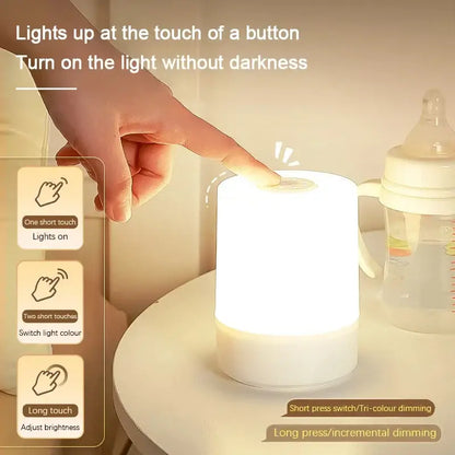 Touch Night Lamp – 3 Modes Dimming Bedside Light with USB Charging | Soft Ambient Light for Bedroom & Kids