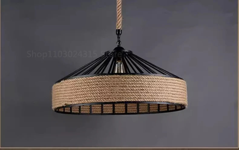 Retro Industrial Hemp Rope Pendant Lamp - Antique Iron Chandelier for Dining Room & Ceiling Lighting