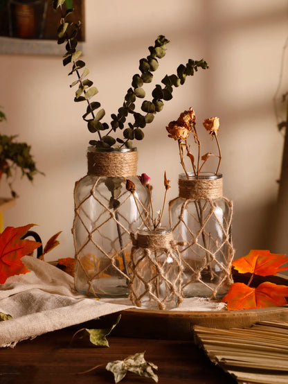 Hand Woven Hemp Rope Glass Vase – Boho Home Decor by Housite
