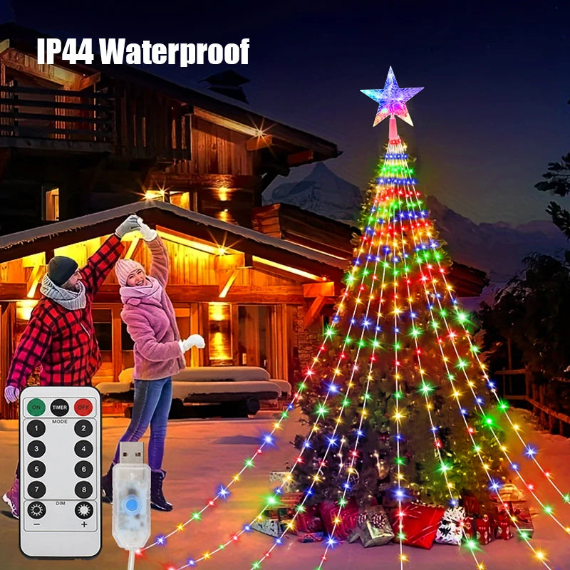 LED Outdoor Christmas Tree Decorations Lights USB 2/3M Waterproof Fairy String Lights 8 Modes Indoor Yard Wedding Party Lighting - Housite White / 2M 192LEDS