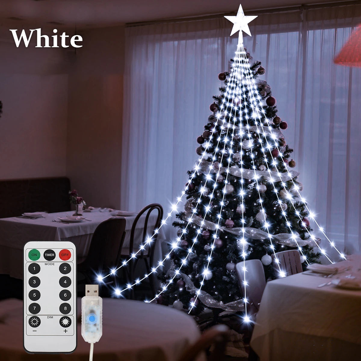 LED Outdoor Christmas Tree Decorations Lights USB 2/3M Waterproof Fairy String Lights 8 Modes Indoor Yard Wedding Party Lighting - Housite White / 2M 192LEDS