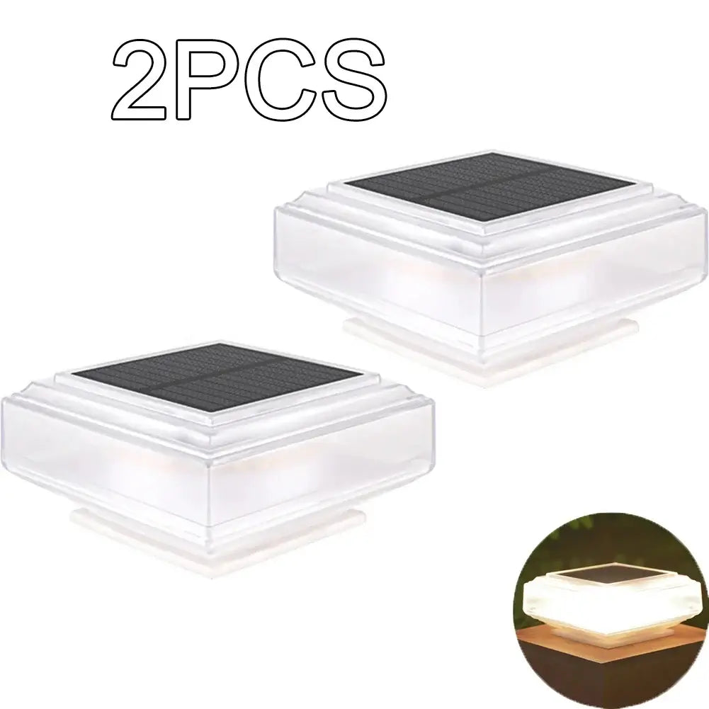Solar Post Lights Clear Lampshade Waterproof Outdoor Solar Deck Fence Cap Light with Warm Light for Garden Patio Square Street Lamp - Housite A-2PCS