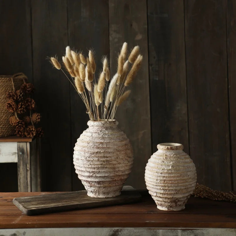 Retro Nostalgic Rough Clay Pottery Vase – Handmade Vintage Home Decor
