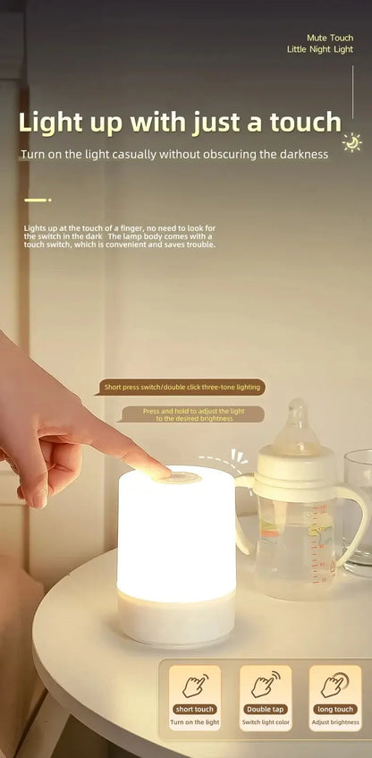 Touch Night Lamp – 3 Modes Dimming Bedside Light with USB Charging | Soft Ambient Light for Bedroom & Kids