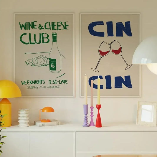 Mid Century Wine and Cheese Club Posters