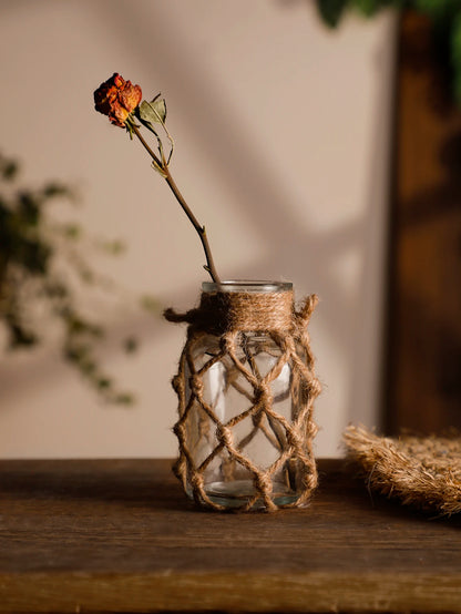 Hand Woven Hemp Rope Glass Vase – Boho Home Decor by Housite
