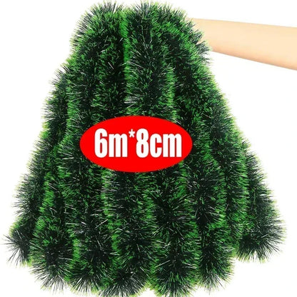 2M Wholesale Christmas Ribbon Garland – Green Cane Tinsel Ribbons for Xmas Tree, Wreaths & Holiday Decorations - Housite A-6M (3PCS)