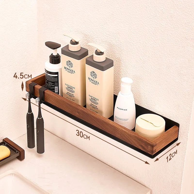 Premium Wood & Metal Wall Shelf Organizer