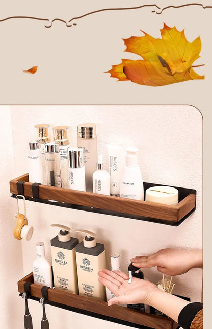 Premium Wood & Metal Wall Shelf Organizer