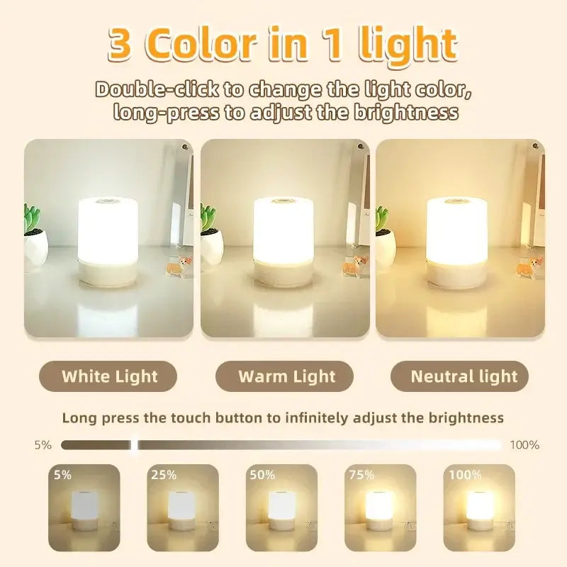 Touch Night Lamp – 3 Modes Dimming Bedside Light with USB Charging | Soft Ambient Light for Bedroom & Kids
