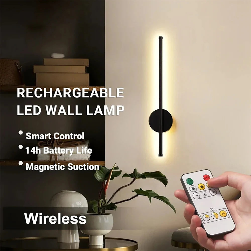 Rechargeable 50cm / 80cm Wireless LED Wall Light – Modern Dimmable Bedside Night Lamp with Remote Control - Housite 50cm / Black / Dimming