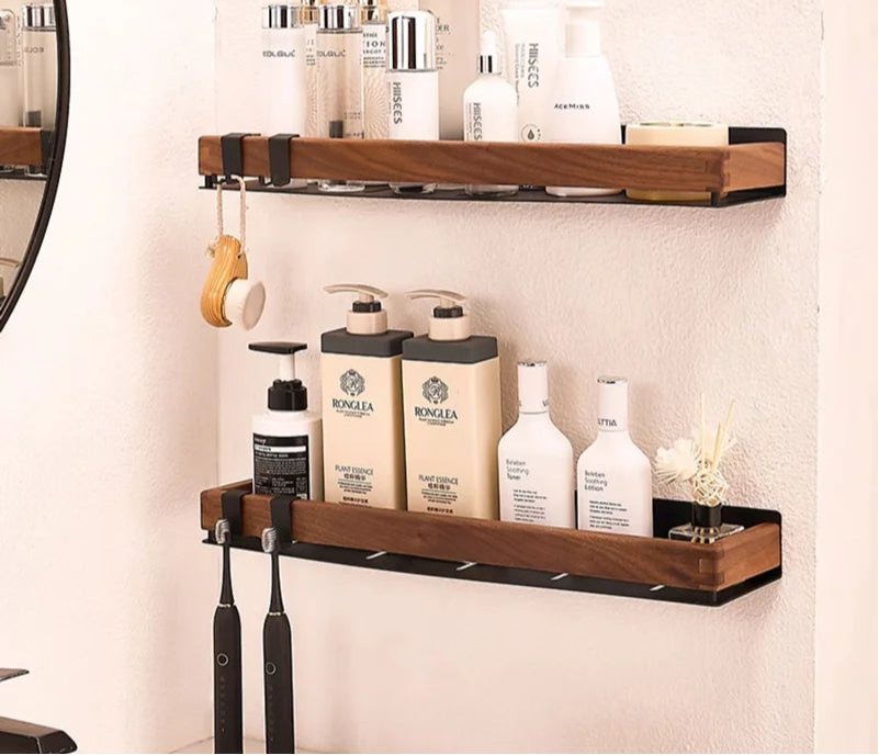 Premium Wood & Metal Wall Shelf Organizer