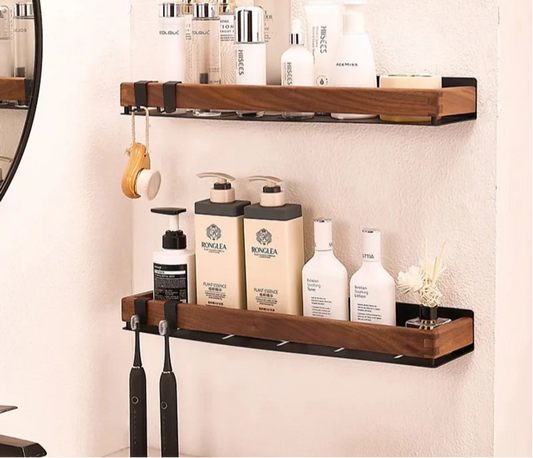 Premium Wood & Metal Wall Shelf Organizer