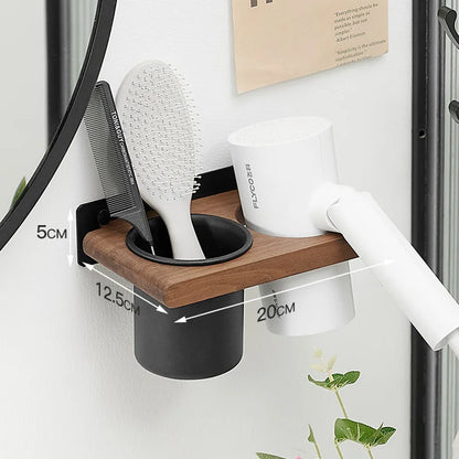 Farmhouse Wooden Wall Mount Hair Dryer Holder — Stylish Bathroom Hair Tool Organizer