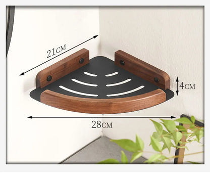 Black & White Bathroom Shelves – Wall Mounted Space Aluminum + Wood Shower Corner Storage Shelf