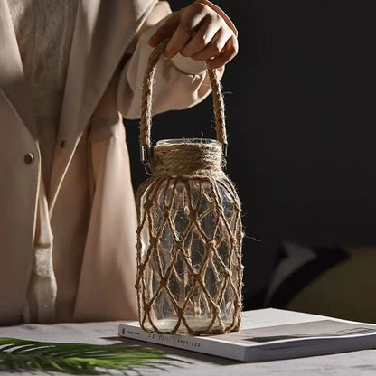 Hand Woven Hemp Rope Glass Vase – Boho Home Decor by Housite