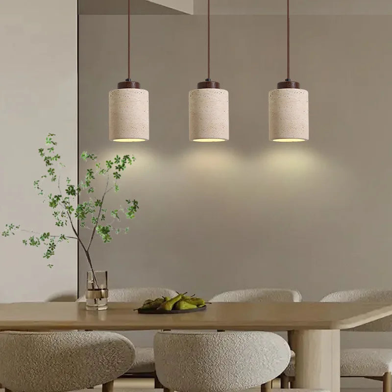Japanese Modern Designer Wabi-Sabi Bedroom Bedside Lighting featuring yellow stone chandelier pendant lamps.